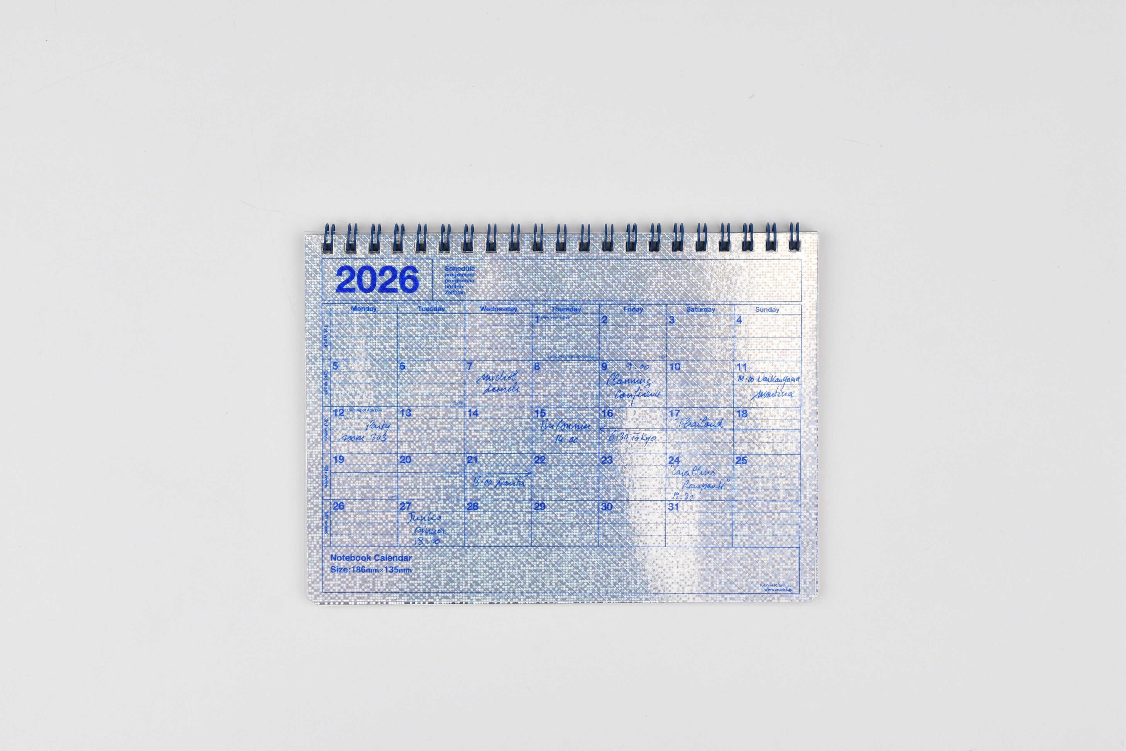 Mark's 2026 Notebook Calendar - Horizontal - Monthly Block - B6
